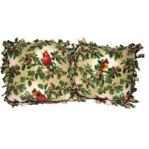 Handmade Fleece Cardinal Fringe Throw Pillows Holly Winter Christmas Soft 13x 13